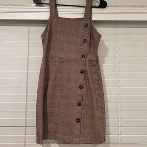 brown plaid dress with buttons